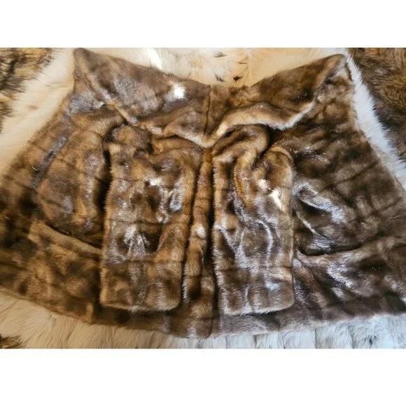 Vintage XS Rachel Zoe Horizontal Chestnut Faux Mink Cropped Fur Coat Soft - Picture 4 of 12